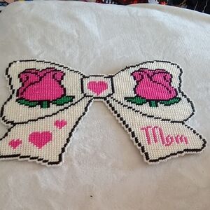 Handcrafted Bow with Pink Roses and Hearts